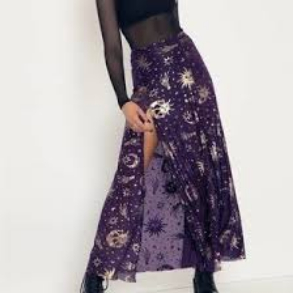 Blackmilk Sun & Moon Gold & Purple maxi skirt